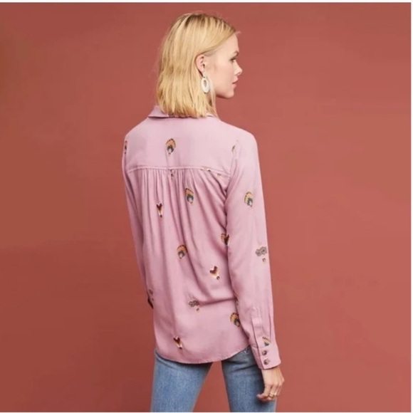 Anthropologie county fair pink hot balloon embroidered top - Picture 2 of 11